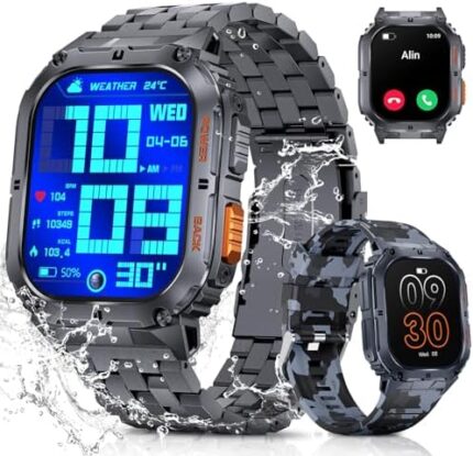 Military Smart Watch for Men(Text/Call),1.95" Large AMOLED Display Fitness Tracker IP68/100+ Sports Modes/360mAh Long Battery/24H Heart Rate Sleep Monitor Rugged Tactical Smartwatch for iOS Android