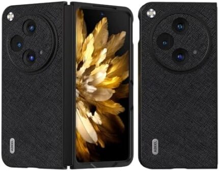 Moblie Cover, Fashion Leather Phone Case Compatible with Oppo Find N3 Phone Case, Genuine Leather Back Cover Protective Phone Case Slim Case Anti-Drop Cover (Color : Black)