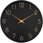 Mosewa Wall Clock, Battery Operated Silent Non-Ticking - Simple Minimalist Style Rose Gold Numbers Clock Decorative for Living Room,Kitchen,Home,Office,Bathroom(10" Black)