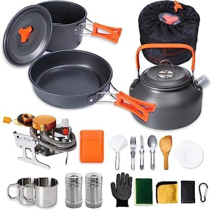 Multi-Functional Camping cookware Set. Lightweight, Easy to Carry and Durable, Whether for Camping, Hiking or Adventure Activities, This cookware Set Will be Your Ideal Choice.