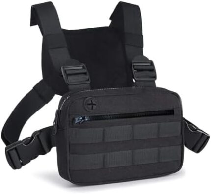 Muserise Outdoor Chest Bag For Men, EDC Chest Pack With Built-In Phone Holder, Lightweight Chest Rig Pouch