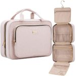 NISHEL Travel Toiletry Bag for Women Large Capacity, Travel Essentials Organizer, Hanging Makeup Case for Accessories, Cosmetics, Toiletries, Pink