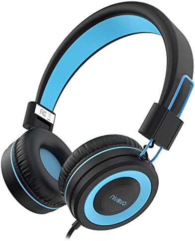 NIVAVA Kids Headphones, K8 Wired Headphones for Kids with Adjustable Headband, 3.5 MM Jack for School, Foldable On-Ear Headset for Girls Boys Kindle Tablet Cellphones Airplane Travel(Blue)