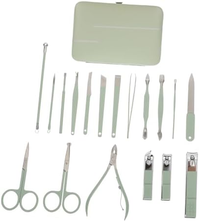 NOLITOY 18pcs Green Manicure Set Fingernail Manicure Grooming Kit Pedicure File Nail Care Tools Nail Grooming Tools Manicure Pedicure Cutter Stainless Steel Major Travel Toenail Clippers
