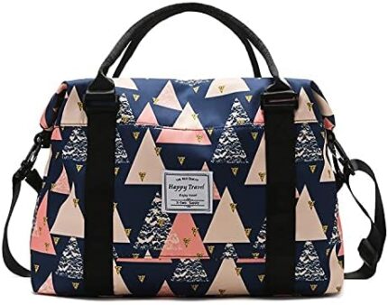 NRW Travel Duffle Bag Weekender Overnight Bag Gym Tote Bag with Dry and Wet Separated Pocket for Women Girls Shoulder Bag Workout Duffel Bag Water Resistant (colorful triangle)