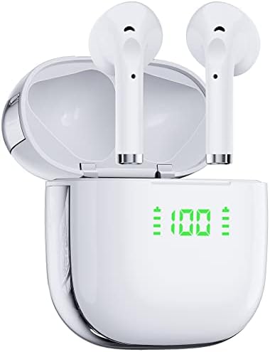 NUBBYO Ear Buds Bluetooth Headphones Wireless Earbuds 50Hrs Playtime with Wireless Charging Case Dual Power Display Earphones Touch Control Stereo in-Ear Earbuds with Mic for Phone Laptop Sport White