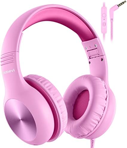 Nabevi Kids Headphones with Microphone, Over-Ear Headphones for Kids with Sharing Function, 85dB/94dB Safe Volume Limit, Headset for On-line Study, School, Travel, Headphone for Children [Pink]