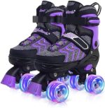Nattork Kids Roller Skates for Boys & Girls, 4 Size Adjustable Rollerskates with Light Up Wheels for Teens Beginners Outdoor Sports, Birthday Gift for Toddler