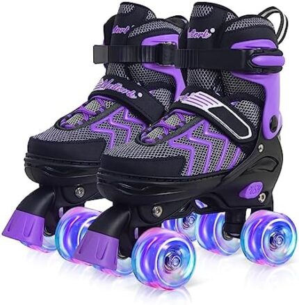 Nattork Kids Roller Skates for Boys & Girls, 4 Size Adjustable Rollerskates with Light Up Wheels for Teens Beginners Outdoor Sports, Birthday Gift for Toddler