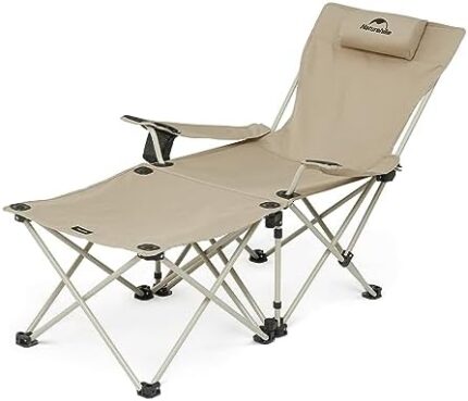 Naturehike 3-in-1 Reclining Camping Chair, Folding Portable Lounge Chair with Detachable Footrest/Side Table/Stool, Adjustable Camping Chair Recliner with Carry Bag