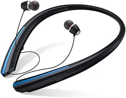 Neckband Bluetooth Headphones, Retractable Earbuds Wireless Bluetooth Headset with Microphone, Vibration Call, Stereo Noise Cancelling Earphones for Workout Sports Driving, IPX5 Sweatproof (Blackblue)