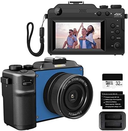 Newest 4K Digital Camera 48MP Autofocus Cameras for Photography, Video Camera with 18X Digital Zoom Anti-Shake Camera WiFi Vlogging Camera Point and Shoot Camera with 32GB Card