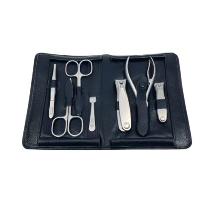 Niegelo Solingen Niegeloh Solingen 7 pcs XL TopInox Surgical Stainless Steel German Men/Women Manicure Set Grooming Kit In Black Leather Case Made in Solingen Germany