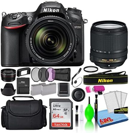 Nikon D7200 24.2MP DSLR Digital Camera with 18-140mm VR Lens (1555) Deluxe Bundle with 64GB SD Card + Large Camera Bag + Filter Kit + Spare Battery + Telephoto Lens (Renewed)