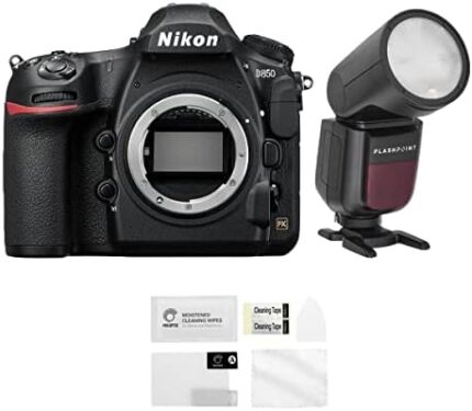 Nikon D850 DSLR Camera Body - with Flashpoint Zoom Li-on X R2 TTL On-Camera Round Flash Speedlight for Nikon, Screen Protector