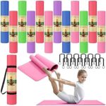 Outus 12 Pcs Yoga Mats Kids and 12 Pcs Yoga Strap Set, 60 x 24 Inches x 4 mm Thick Exercise Mats Bulk Non Slip Fitness Mat Gym Mats Bulk for Yoga, Pilates, Workout Stretching