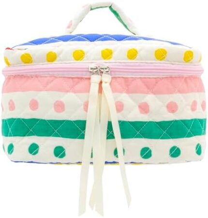 PAZIMIIK Cotton Makeup Bag for Women Large Quilted Travel Cosmetic Case Girls' Make Up Organizer,Colorful Polka Dot