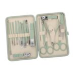 POPETPOP 18Pcs green manicure set fingernail nail care tools nail clippers scissors kit file manicure pedicure cutter nail grooming tools cosmetic toenail clippers travel Stainless steel