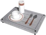 Parutta Quick Drying Stone Mat for Kitchen Counter, Super Absorbent Diatomaceous Earth Stone Dish Drying Mats, Non-Slip Dish Drying Stone Pad with Stainless Steel Feet, 15.7"(L)×11.8"(W), Grey