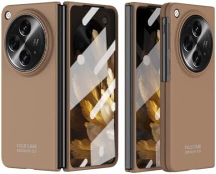 Phone Case Ultra-Thin Lightweight Case Compatible with Oppo Find N3 with Hinge+Screen Protector Shockproof Full Protective Rugged Cover Compatible with Find N3 (Color : Brown)