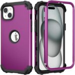 Phone Case for iPhone 15 Plus 6.7 inch Hard Cover Shockproof Soft Silicone Bumper Hybrid Three Layer Heavy Duty Grip Rugged Protective i-Phone 15+ iPhone15Plus 5G i15 + iPhone15 15Plus Dark Purple