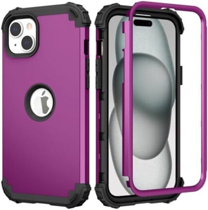 Phone Case for iPhone 15 Plus 6.7 inch Hard Cover Shockproof Soft Silicone Bumper Hybrid Three Layer Heavy Duty Grip Rugged Protective i-Phone 15+ iPhone15Plus 5G i15 + iPhone15 15Plus Dark Purple