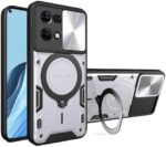 Phone Flip Case Compatible with Oppo Reno7 4G/F21 Pro 4G Case with Sliding Camera Cover, [Military Drop Protection], Case with Ring, Hard PC, Anti-Drop, Shockproof Rugged Shockproof Protective Case Co