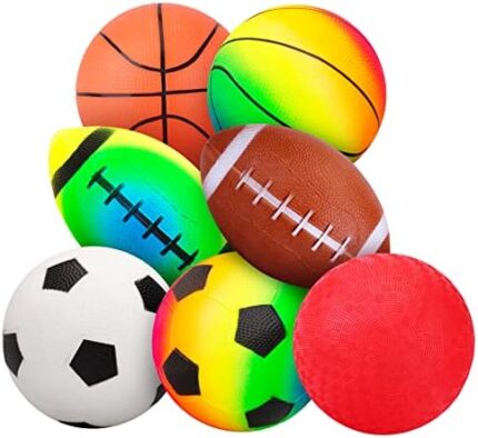 PlayZap Balls for Toddlers 1-3, Sport Playground Balls Set for Baby, Including 7 Pcs 5 Inches Indoor Outdoor Playground Balls, Soccer Balls, Footballs, Basketballs for Boys Girls Toys Gifts