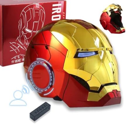 Polyacer Iron-mans Helmet Electronic MarK 5 Helmet Gold Voice Control/Sensing/Remote Control Open/Close With Sounds & LED Eyes Light Up Super Hero Movie 1:1 model Prop For Halloween Christmas Gift.