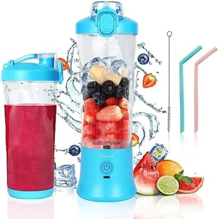 Portable Blender, VKYOZVA Personal Blender for Shakes and Smoothies, 240W Smoothie Blender with 6 Stainless-Steel Sharper Blades,USB Rechargeable Blender Cup Travel Lid with 2 Straws And Brush