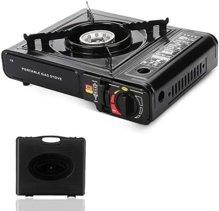 Portable Camping Stove, Dual Fuel Stove with Butane & Propane Compatibility, Including Electronic Ignition, Brass Burner with Carrying Case, Suitable for Camping and Hiking, Emergency Cooking Stove