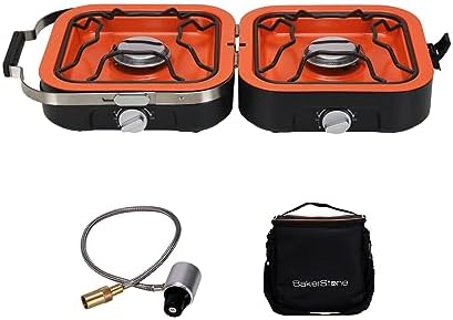 Portable Camping Stove with Adjustable Burners, Collapsible Outdoor Stove with Carry bag, 20,000 Total BTUs of Power (Orange-2 Burner)