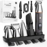 Qreeyx Mens Beard Trimmer 5 in 1 Cordless Hair Trimmer Kit, Waterproof Electric Nose Hair Trimmer Mustache Trimmer Body Shaver Grooming Kit, USB Rechargeable and LED Display Hair Cutting Kit (Sliver)…