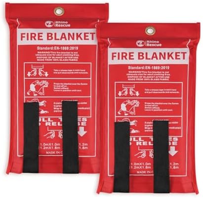 RHINO RESCUE Fire Blanket, 40''×40'' Fiberglass Emergency Fireproof Gear, Flame Retardant Protection for Home, Kitchen, Camping, Hiking, 2 Count