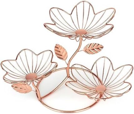 Ranxo Rose-Inspired 3-Tier Fruit Basket - Elevate Your Kitchen with Functional Elegance,Stylish fruit and vegetable baskets for the modern kitchen (rose gold)