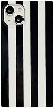 Reezaddin Square Black White Striped Case Compatible with iPhone 15 2023 Classic Luxury Zebra Lines Stripe Print Slim Flexible Trunk Box Soft Phone Cover Casing for iPhone15 6.1 inch