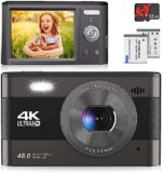 Rumyums Digital Camera, 4K 48MP Digital Camera for Kids Camera with 2.8 inch IPS Screen, Portable Compact Camera with 32GB TF Card and 2 Batteries for Beginners,Students,Teens(Black)