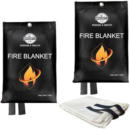 SAFECASTLE Fire Blanket Emergency Survival Kit 2 Pack 59"x59" | Flame Retardant Protection Blanket for Camping Kitchen Home Office Grill School & Car Easy to Store Fire Extinguisher Safety Blanket
