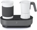 SEVEN&ME Espressor Machine black & white Coffee Maker, with Milk Froth All-in-One Espresso Machine Combination, Latte Cappuccino Macchiato Espresso Electric Moka Pot, One Click Smart Operation（8.66"）