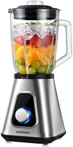 SHARDOR Blender for Shake and Smoothies 2.0, 52oz Glass Jar, 22oz Travel Cup + 3 Adjustable Speed Control for Frozen Fruit Drinks, Smoothies, Sauces, Stainless Steel