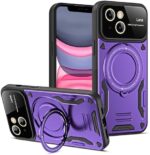 SKYLMW for iPhone 15 Case 6.1" 2023 with 360° Rotatable Invisible Ring Stand, Large Window Design Compatible with Magsafe, Military-Grade Protection Shockproof Phone Cover for Women Men, Purple