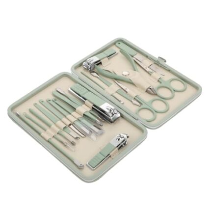 SOESFOUFU 18pcs Green Manicure Set File Nail Grooming Tools Cuticle Remover Pusher Kit Fingernail Green Suit Pro Tools Manicure Nail Clipper Kit Travel Toenail Clippers Stainless Steel Major