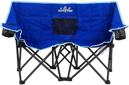 SUNNYFEEL Kids Folding Double Camping Chair, Portable Kids Camping Chairs Duo 2 Seat Chair, Padded Foldable Lawn Chairs with Cup Holder for Beach/Outdoor/Travel/Picnic, Foldable Camp Chairs 2 Person
