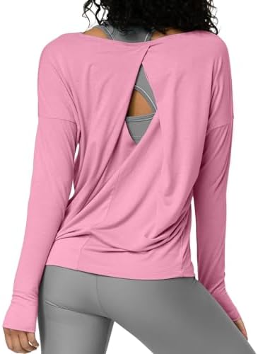 Sanutch Open Back Workout Tops Long Sleeve Activewear Shirts Backless Yoga Top Workout Clothes for Women