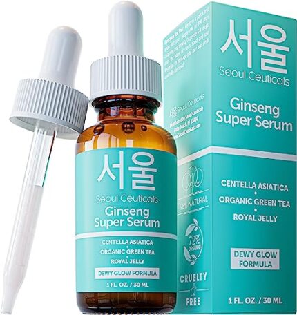 SeoulCeuticals Korean Skin Care Ginseng Serum - K Beauty Skincare with Green Tea + Centella + Royal Jelly - Cruelty Free & Organic for Glass Skin 1oz