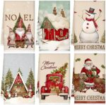 Set of 6 Christmas Kitchen Towels 24 x 16 Inch Absorbent Xmas Dish Towels Christmas Tea Towel Decorative Winter Snowman Truck Santa Claus Hand Towels for Home Bathroom Holiday Housewarming Gift