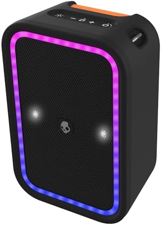 Skullcandy Bluetooth Boombox Speaker – Water-Resistant Wireless Portable Speaker, with LED Lightshow Mode, Multi-Link, & USB-C & USB-A Output Charging (Stomp)