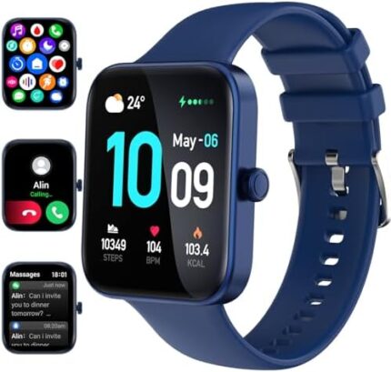 Smart Watch (Answer/Make Calls), 1.81" Fitness Tracker, Heart Rate/SpO2/Sleep Monitor, Step/Calorie/Pedometer, Multiple Sport Modes, Waterproof Smartwatch for Women/Men Compatible with Android/iOS