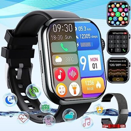 Smart Watch for Men Women, Smartwatch with Blood Pressure Monitor Heart Rate Monitor Body Temperature 1.88" Bluetooth Watch (Make/Answer Call), IP67 Waterproof Smart Watch for Android iOS Phones Black