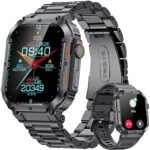 Smart Watches For Men Rugged Make/Answer Calls Voice Assistant 1.96in IPS Big Screen 400mAh Long-Lasting Battery 5ATM Waterproof Fitness Heart Rate Step Calorie Tracker Android iOS Men's Smartwatch